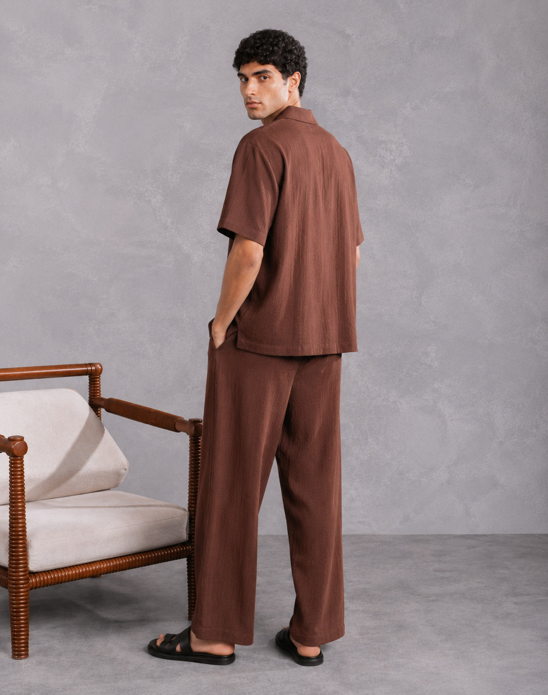 Brown Cotton Blended Coord Set - 2PC - Men - Men