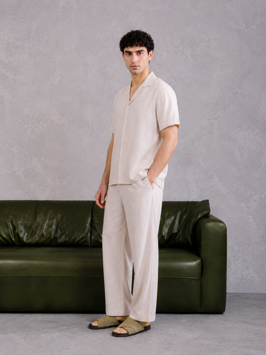Beige Cotton Blended Coord Set - 2PC - Men - Men
