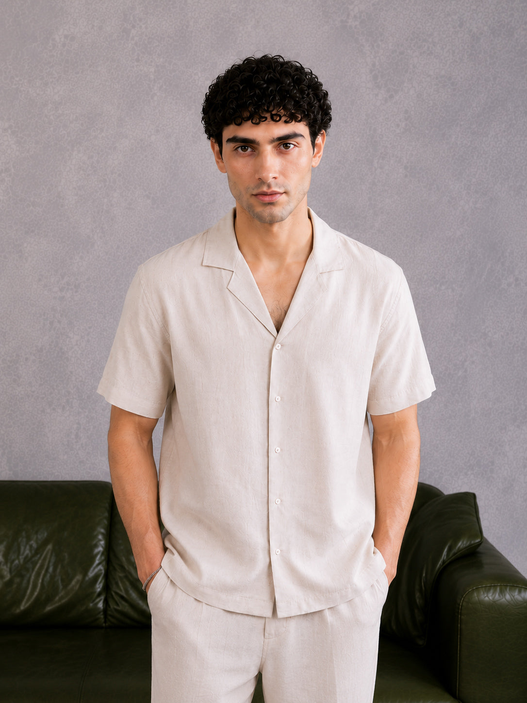Beige Cotton Blended Coord Set - 2PC - Men - Men