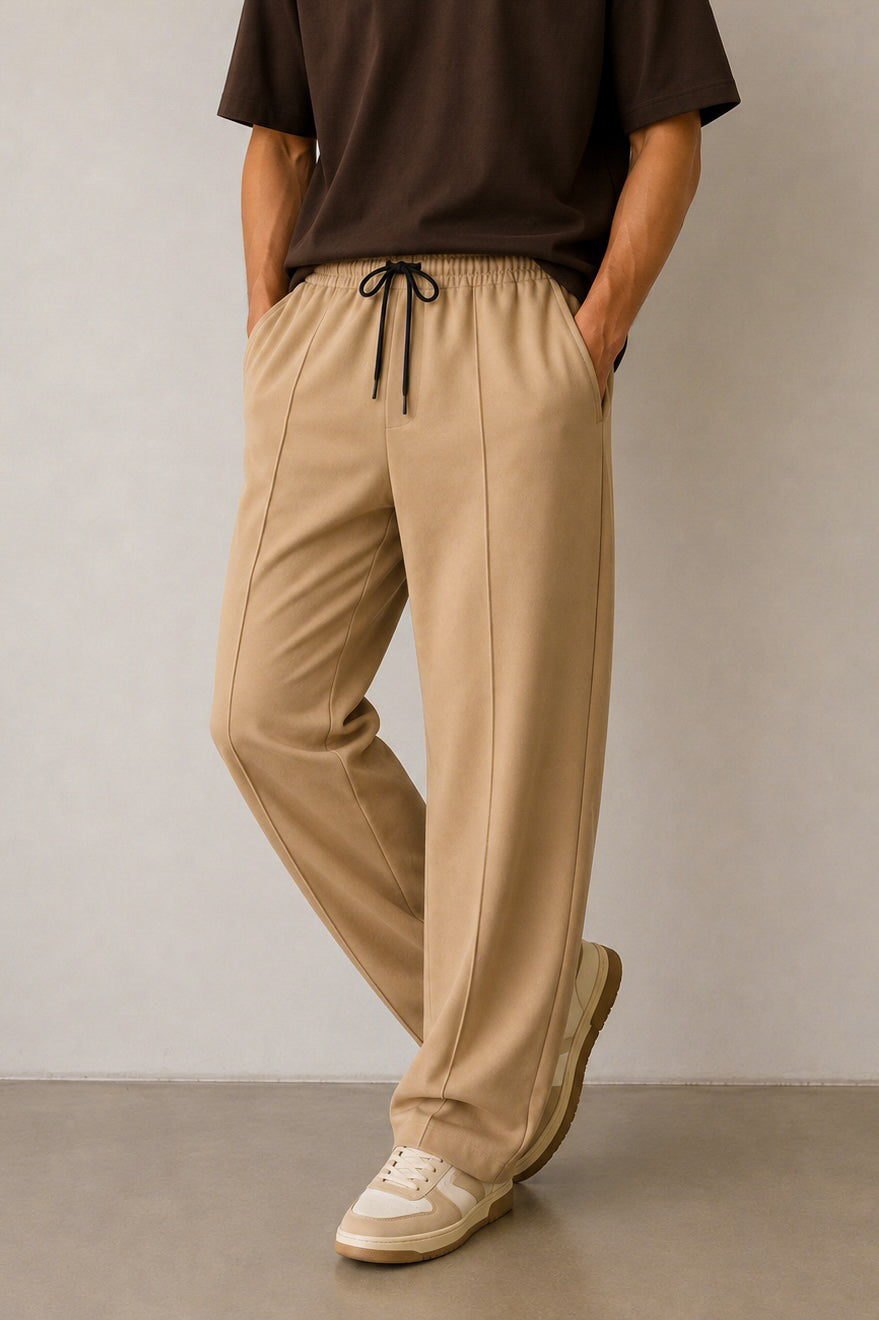 Tan Beige Interlock Straight Fit Trouser  - Men
