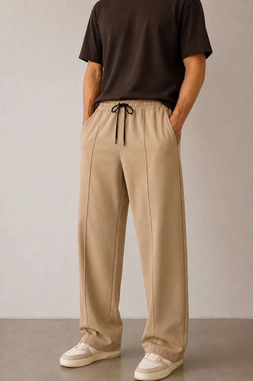Tan Beige Interlock Straight Fit Trouser  - Men
