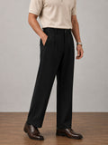 Black Pleated Straight Fit Pants  - Men