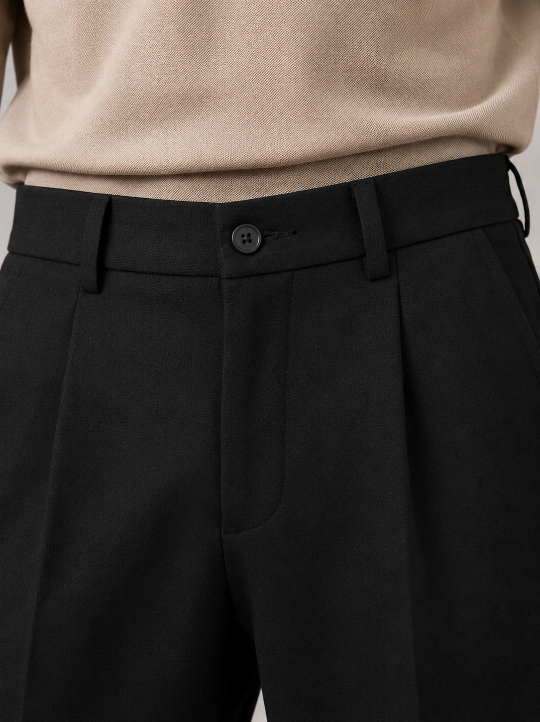 Black Pleated Straight Fit Pants  - Men