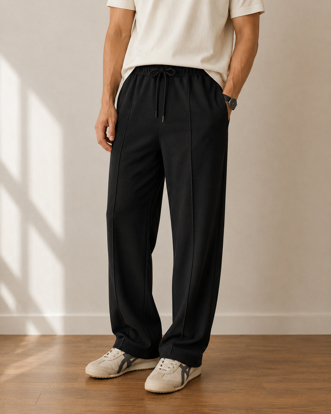 Black Interlock Straight Fit Trouser  - Men