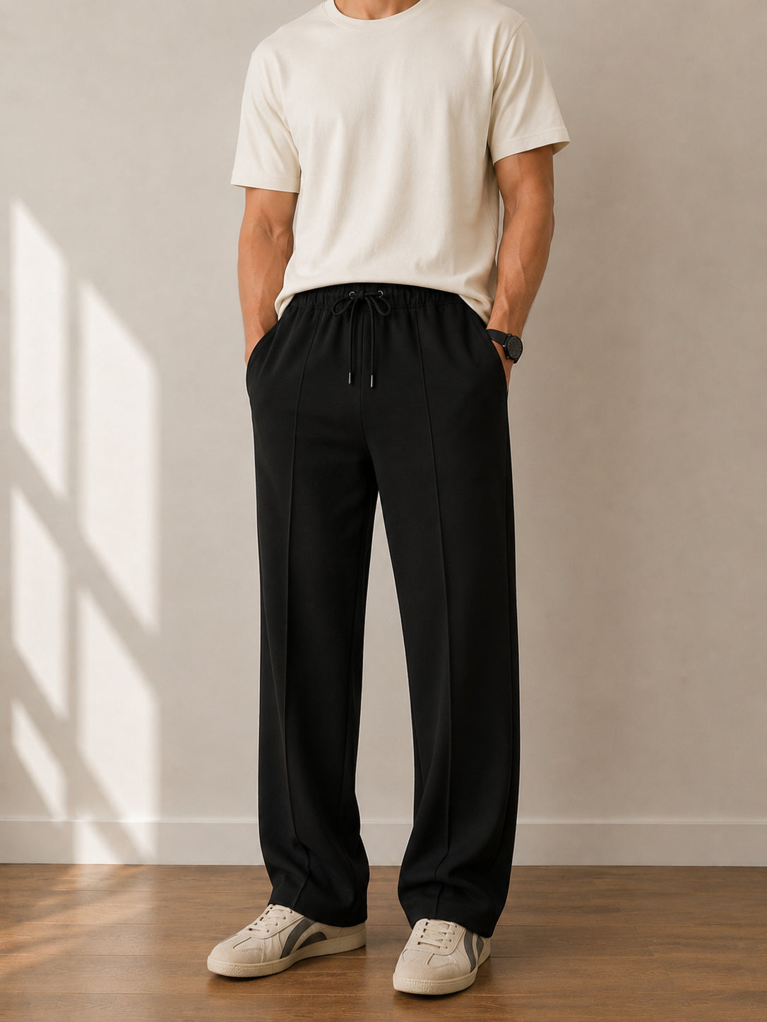 Black Interlock Straight Fit Trouser  - Men