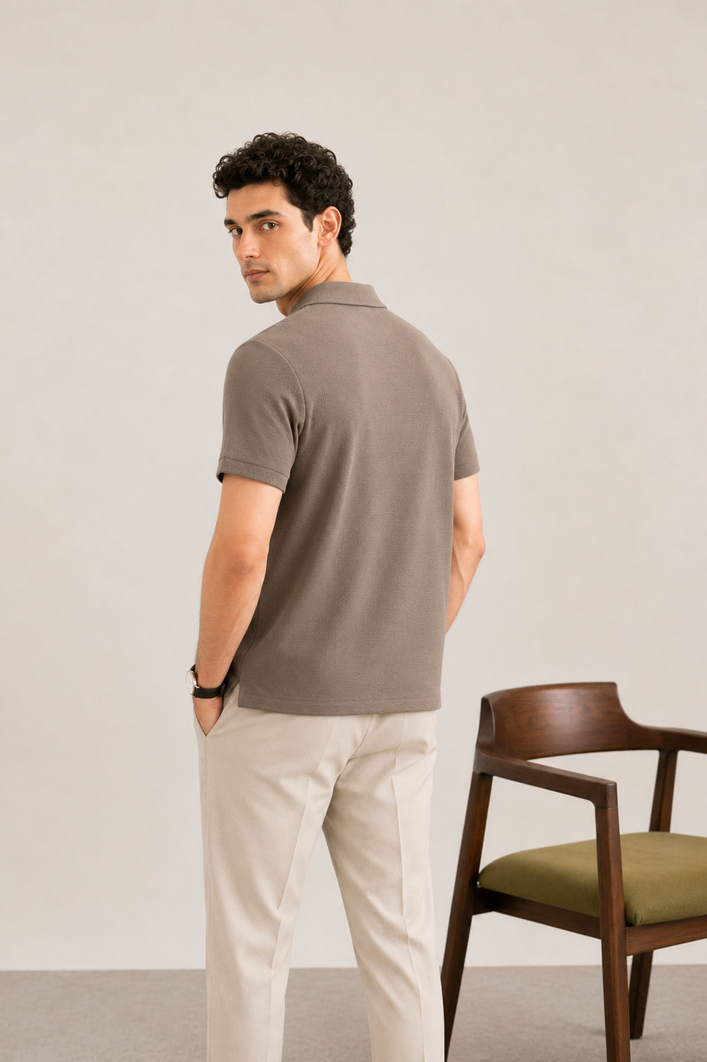 Light Brown Waffle Revere Polo - Smart Fit - Men - Men