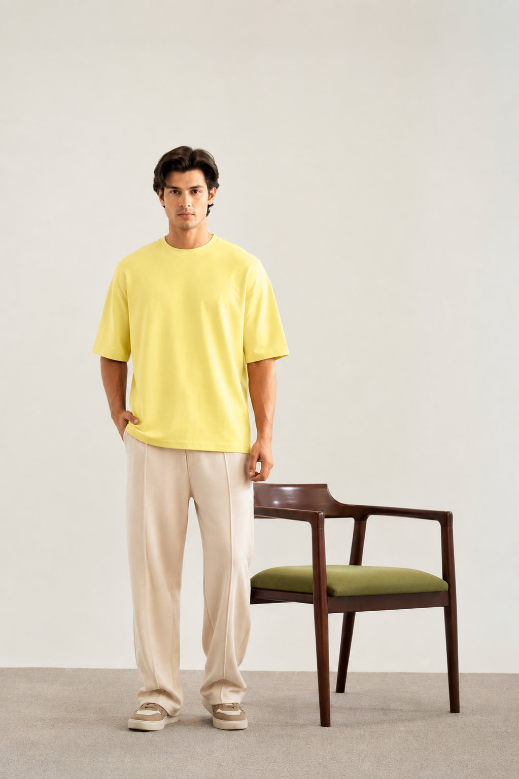 Yellow Interlock Oversized Tee - Men