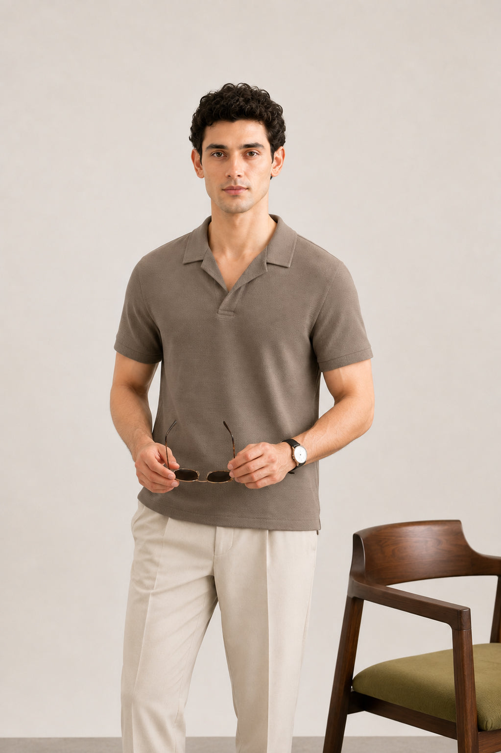Light Brown Waffle Revere Polo - Smart Fit - Men - Men