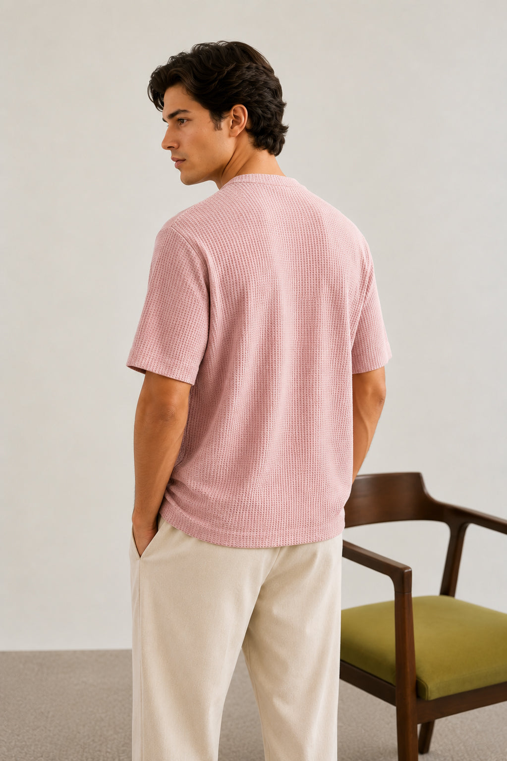 Pearl Pink Waffle Oversized Tee - Men