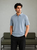 Sky Blue Basic Zipper Polo - Smart Fit- Men