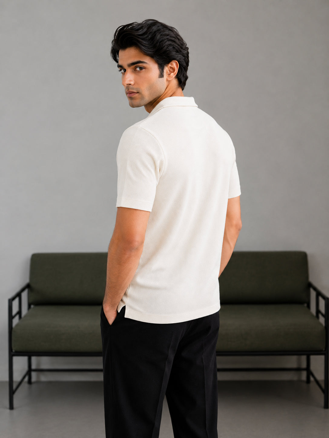 Off White Waffle Revere Polo - Smart Fit - Men - Men