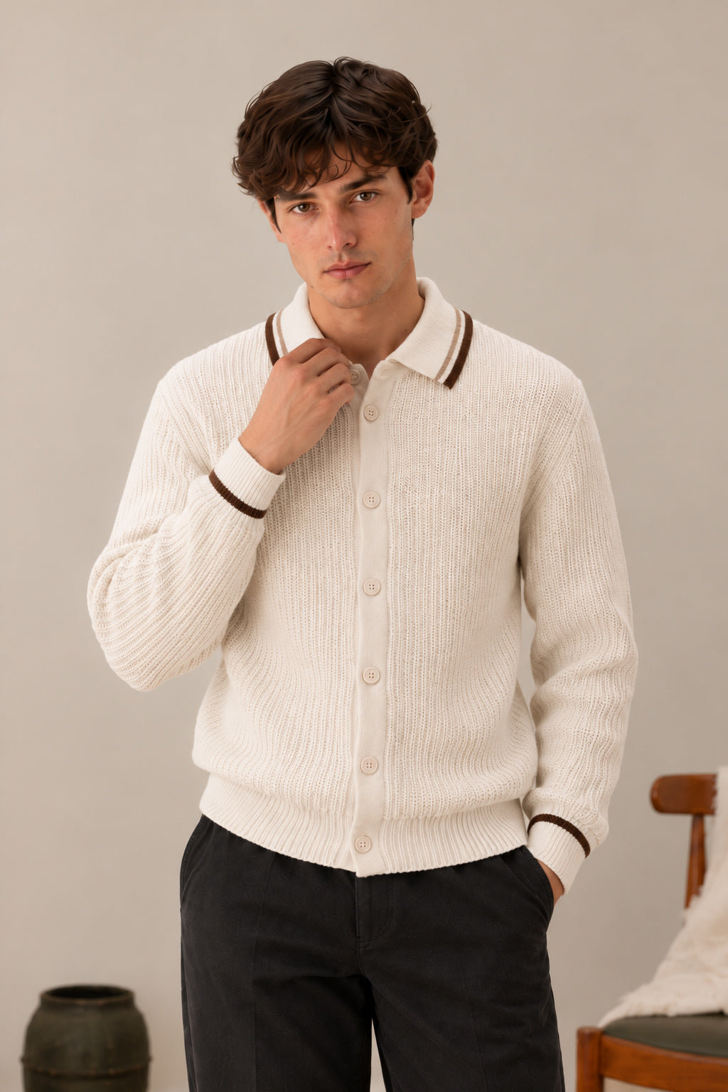 Ivory White Button Down Cardigan