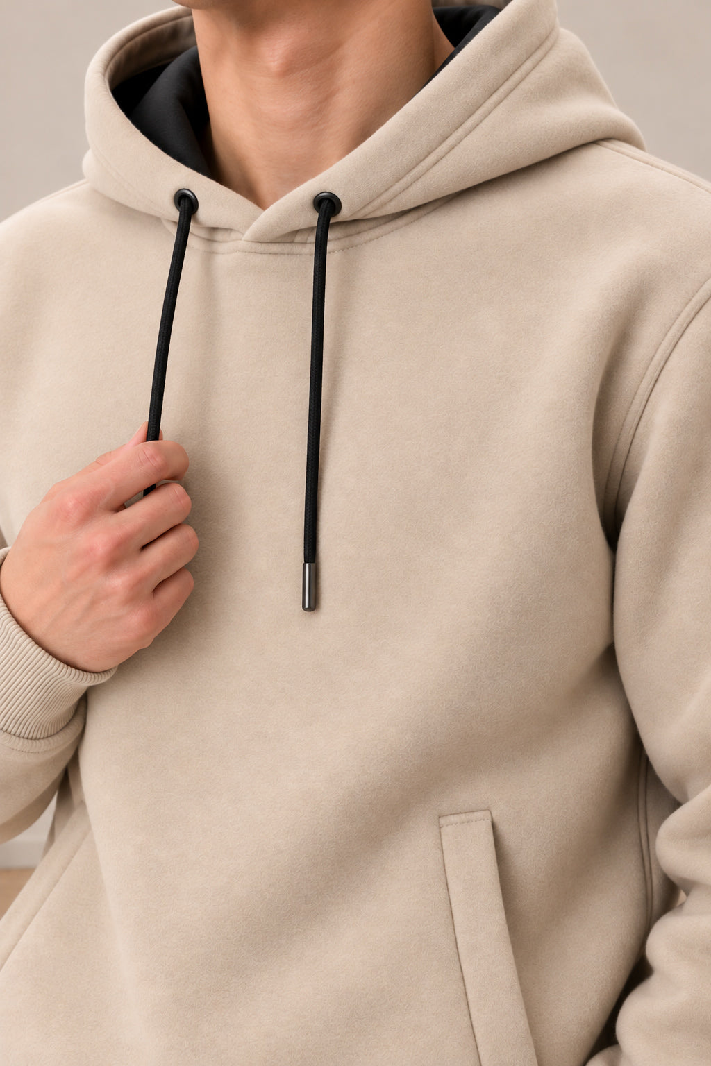 Beige Fleece Hoodie - Men