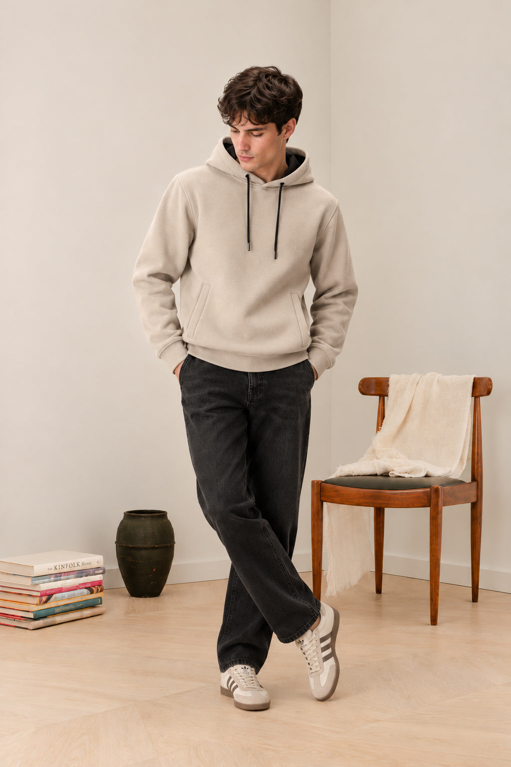 Beige Fleece Hoodie - Men