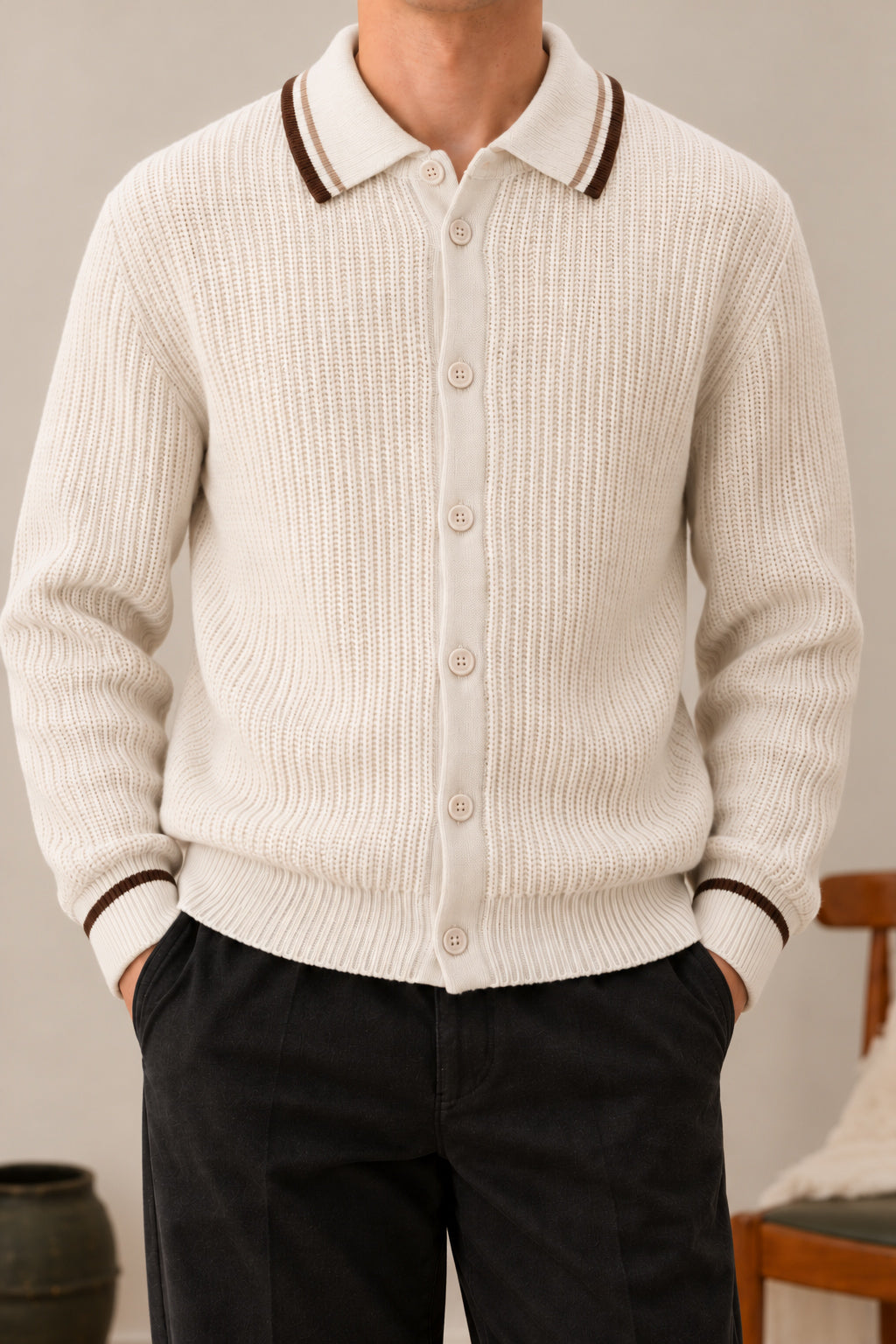 Ivory White Button Down Cardigan