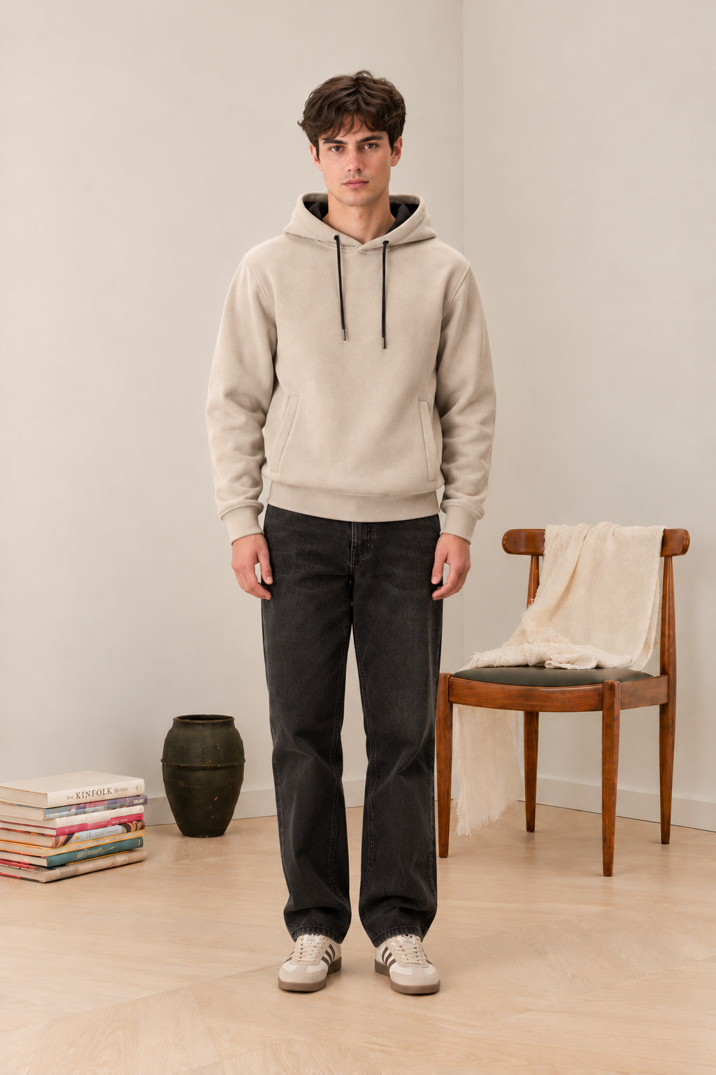 Beige Fleece Hoodie - Men