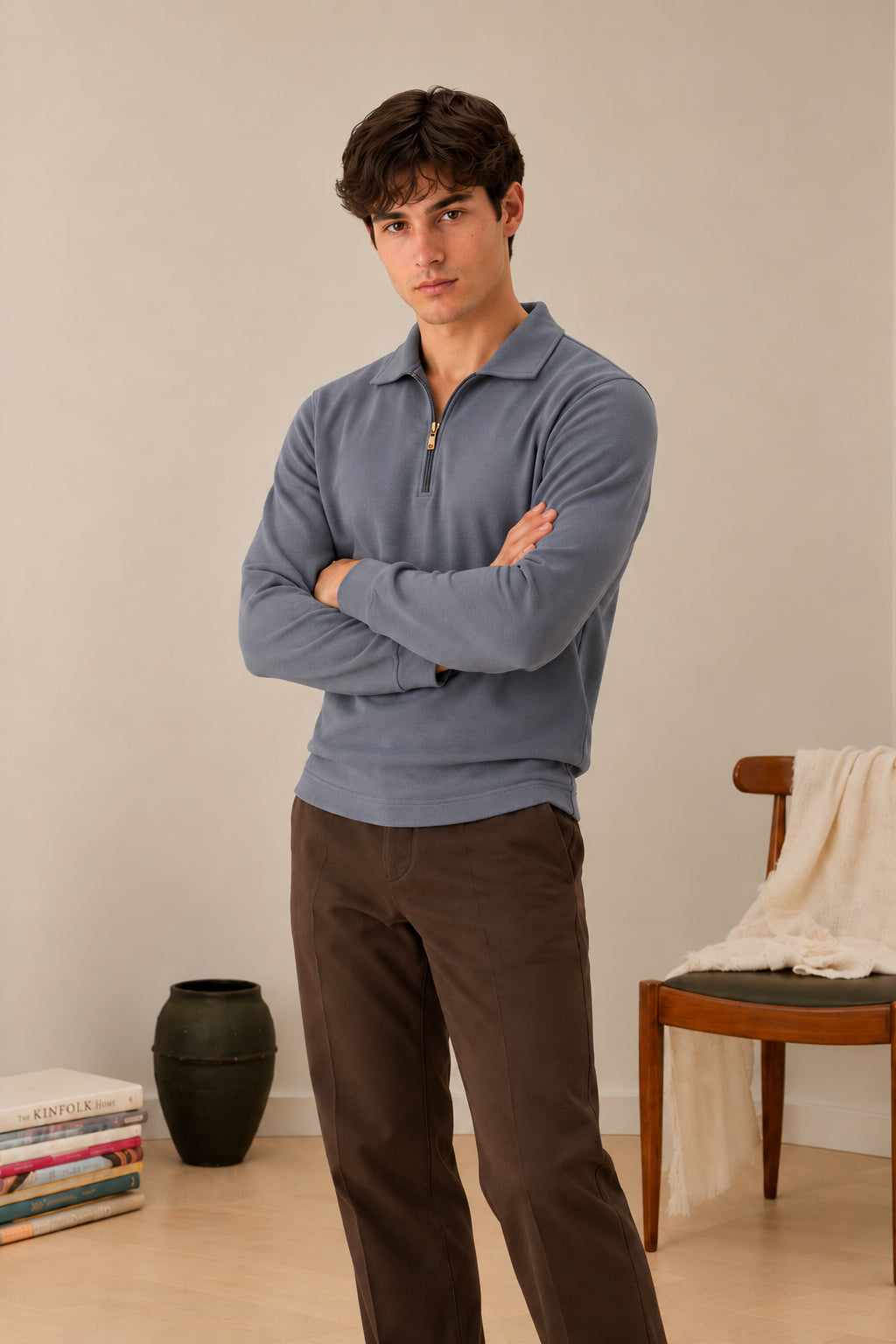 Sapphire Blue Interlock Zip Polo