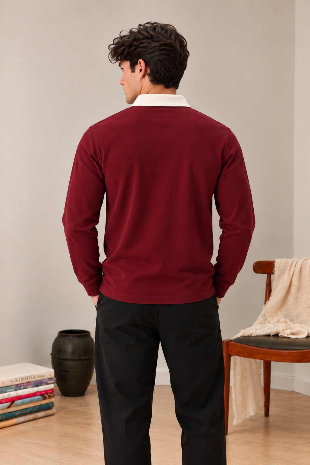 Maroon Contrast Collar Polo