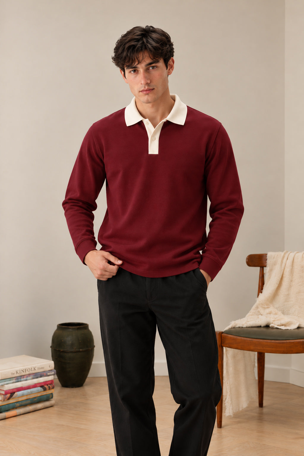 Maroon Contrast Collar Polo