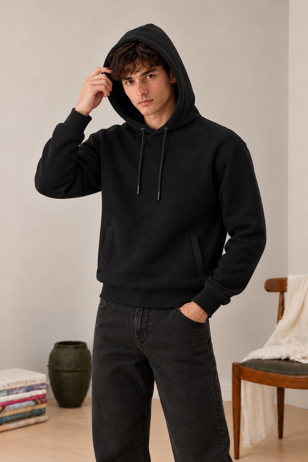 Black Puller Fleece Hoodie - Men