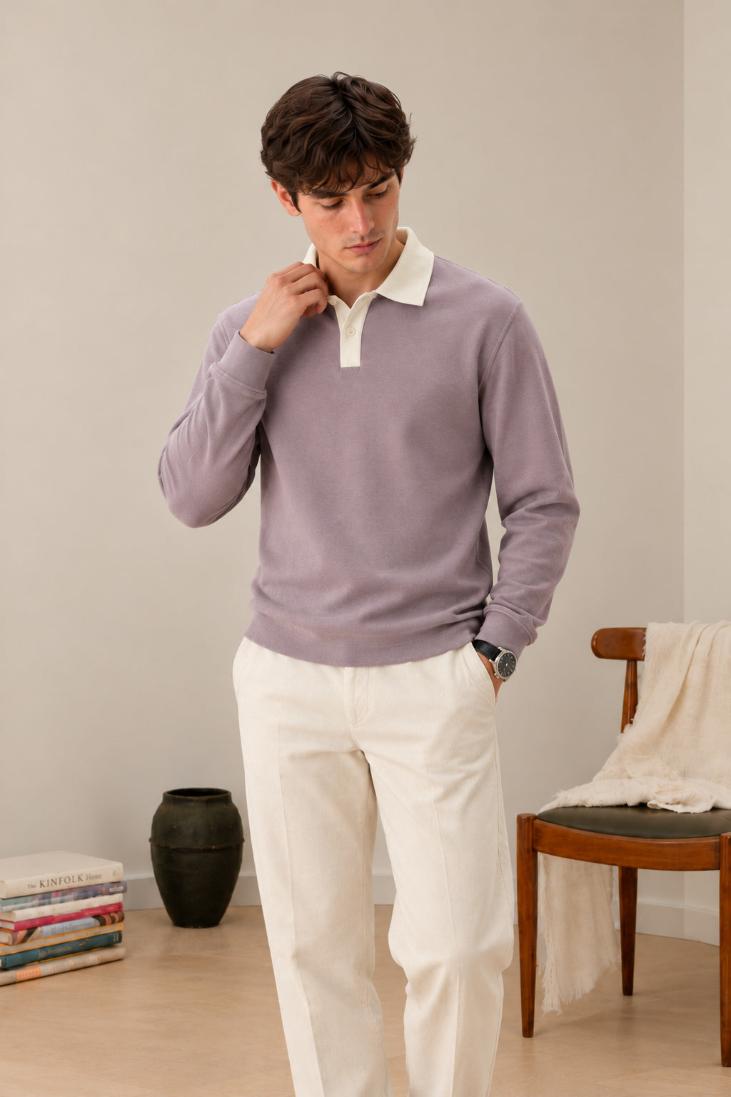 Lilac Contrast Collar Polo - Men