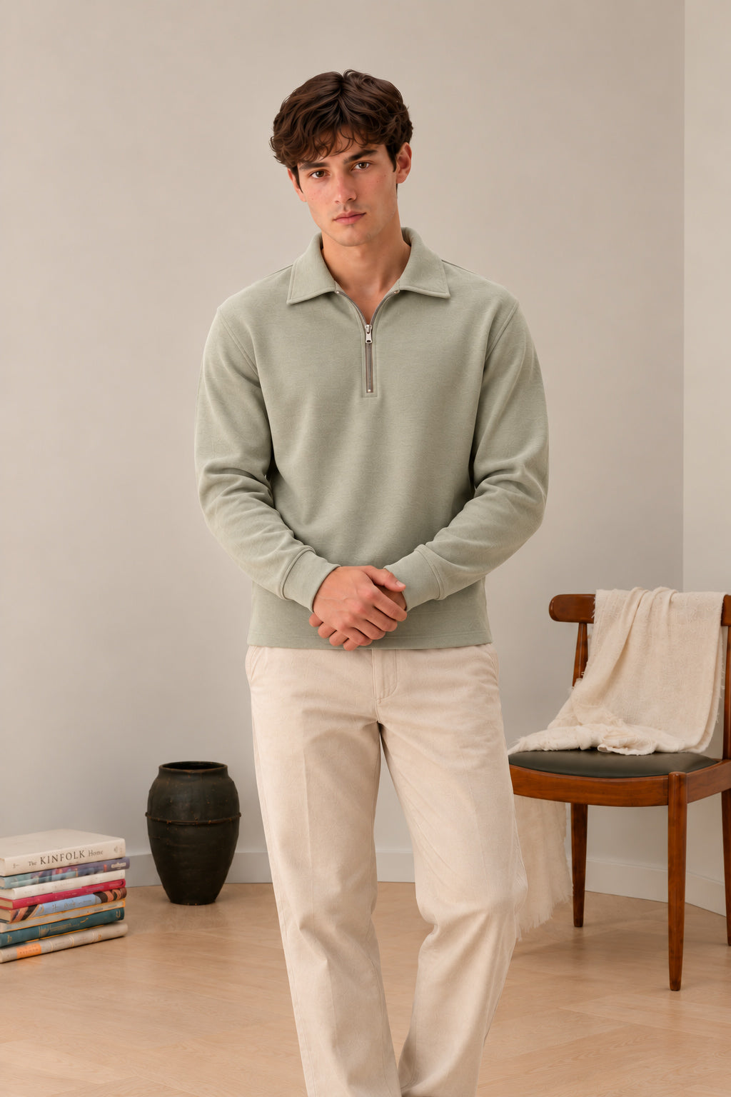 Pishtashio Green Interlock Zip Polo