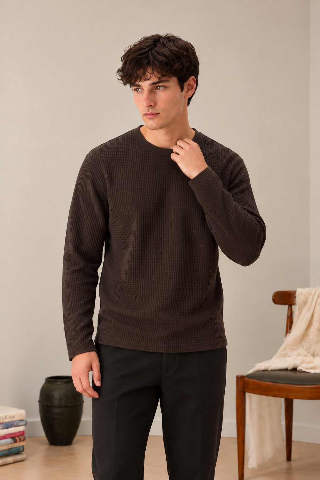 Brown Waffle Knit Tee