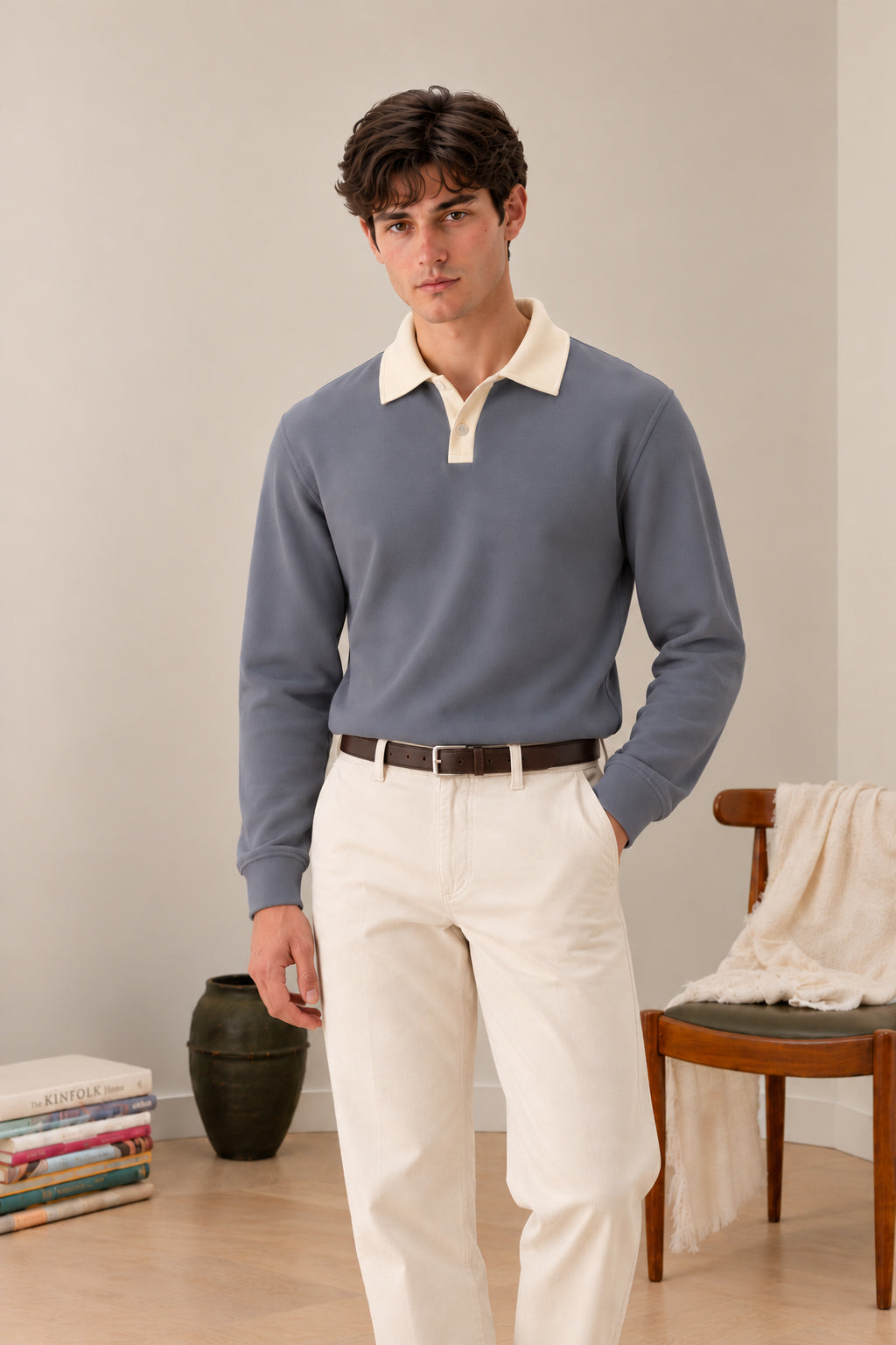 Sapphire Blue Contrast Collar Polo