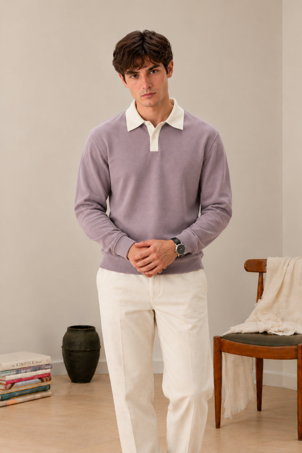 Lilac Contrast Collar Polo - Men