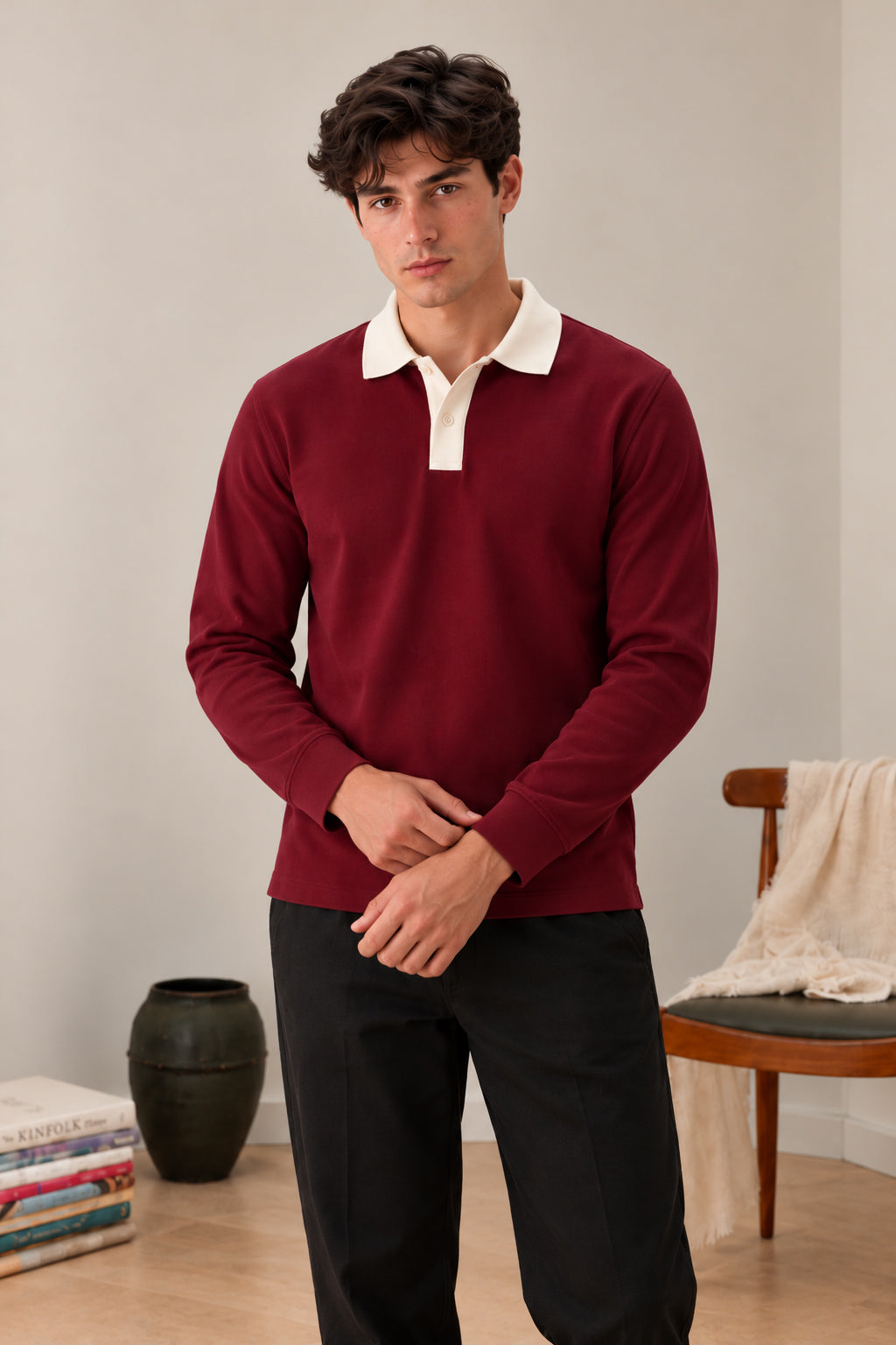 Maroon Contrast Collar Polo