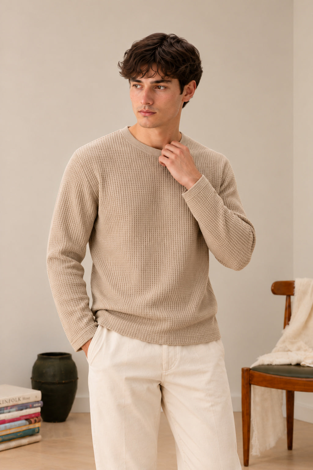 Beige Waffle Knit Tee