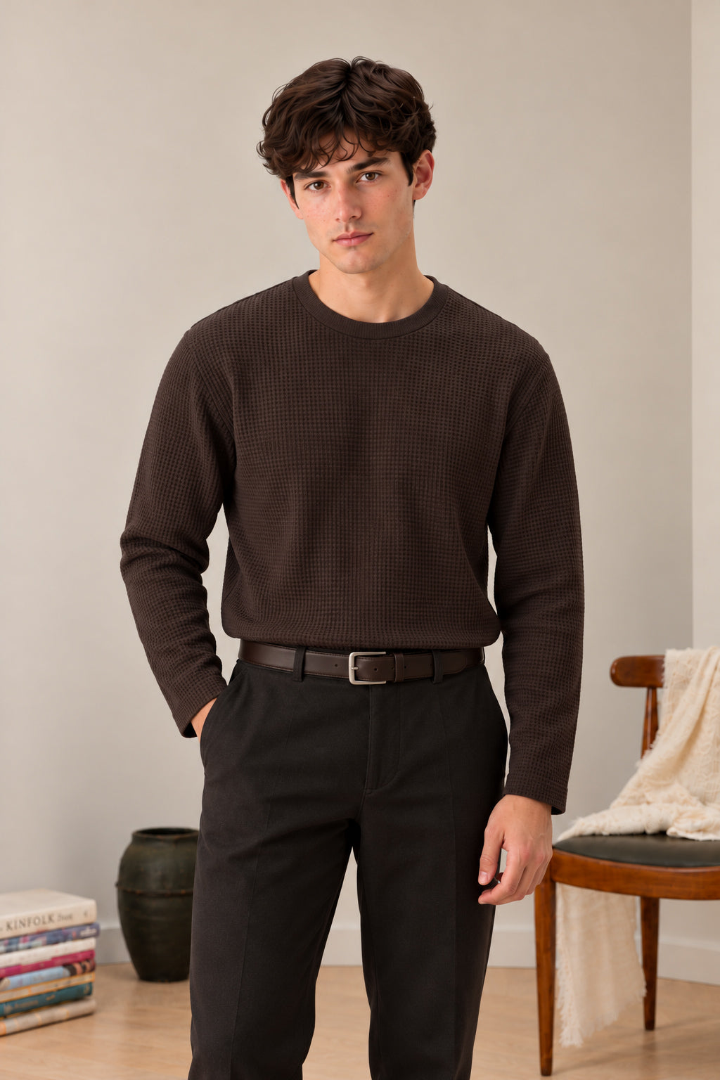 Brown Waffle Knit Tee