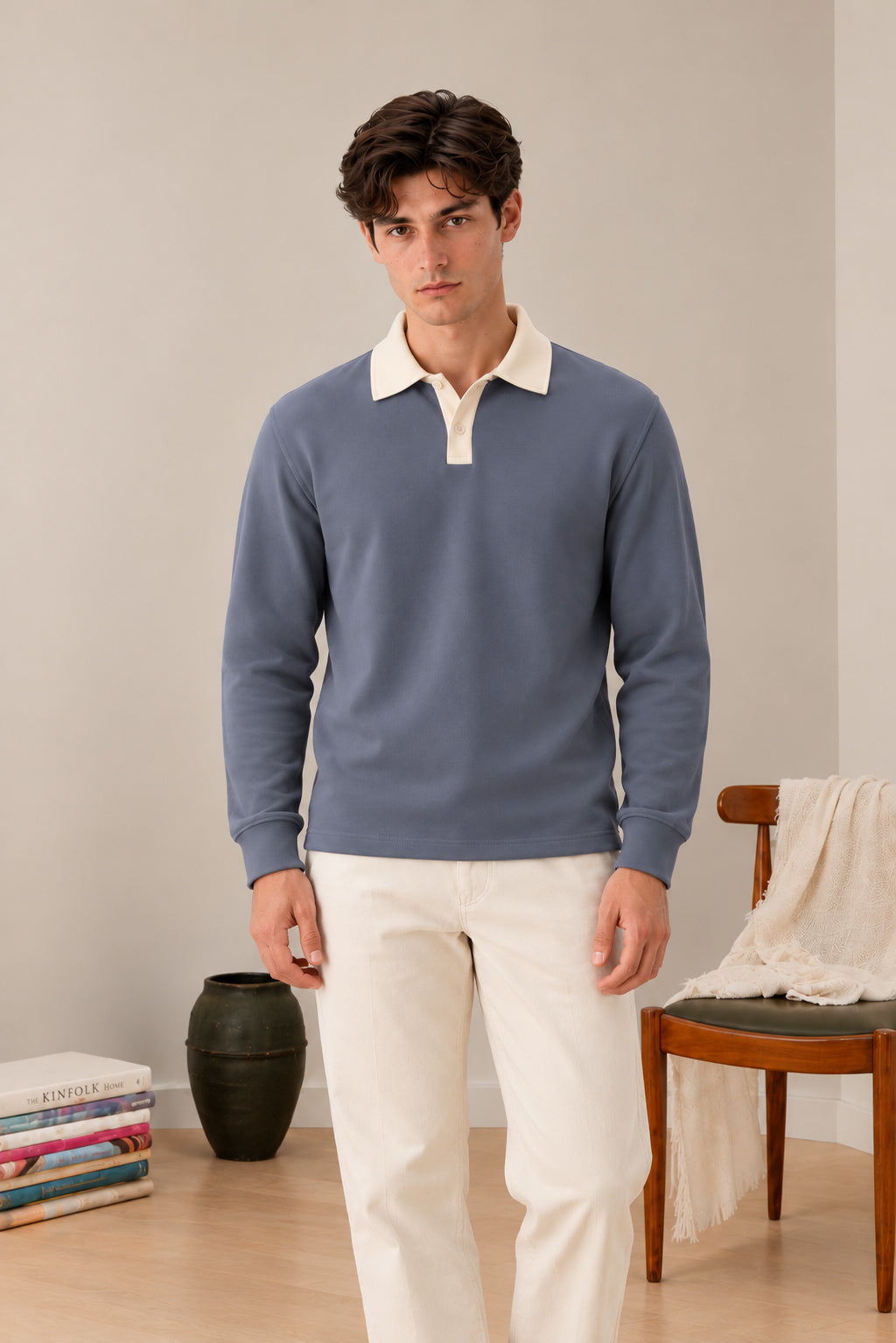 Sapphire Blue Contrast Collar Polo