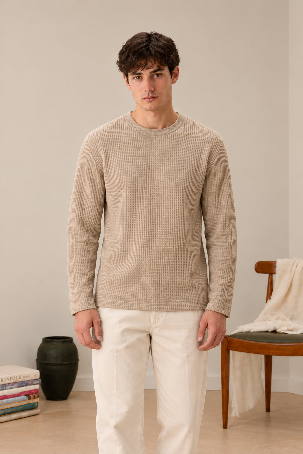 Beige Waffle Knit Tee