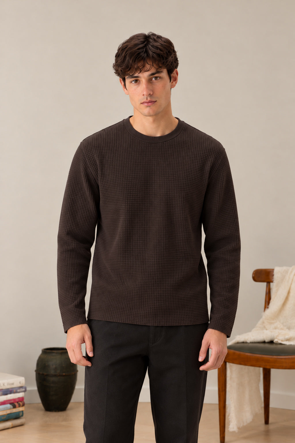 Brown Waffle Knit Tee