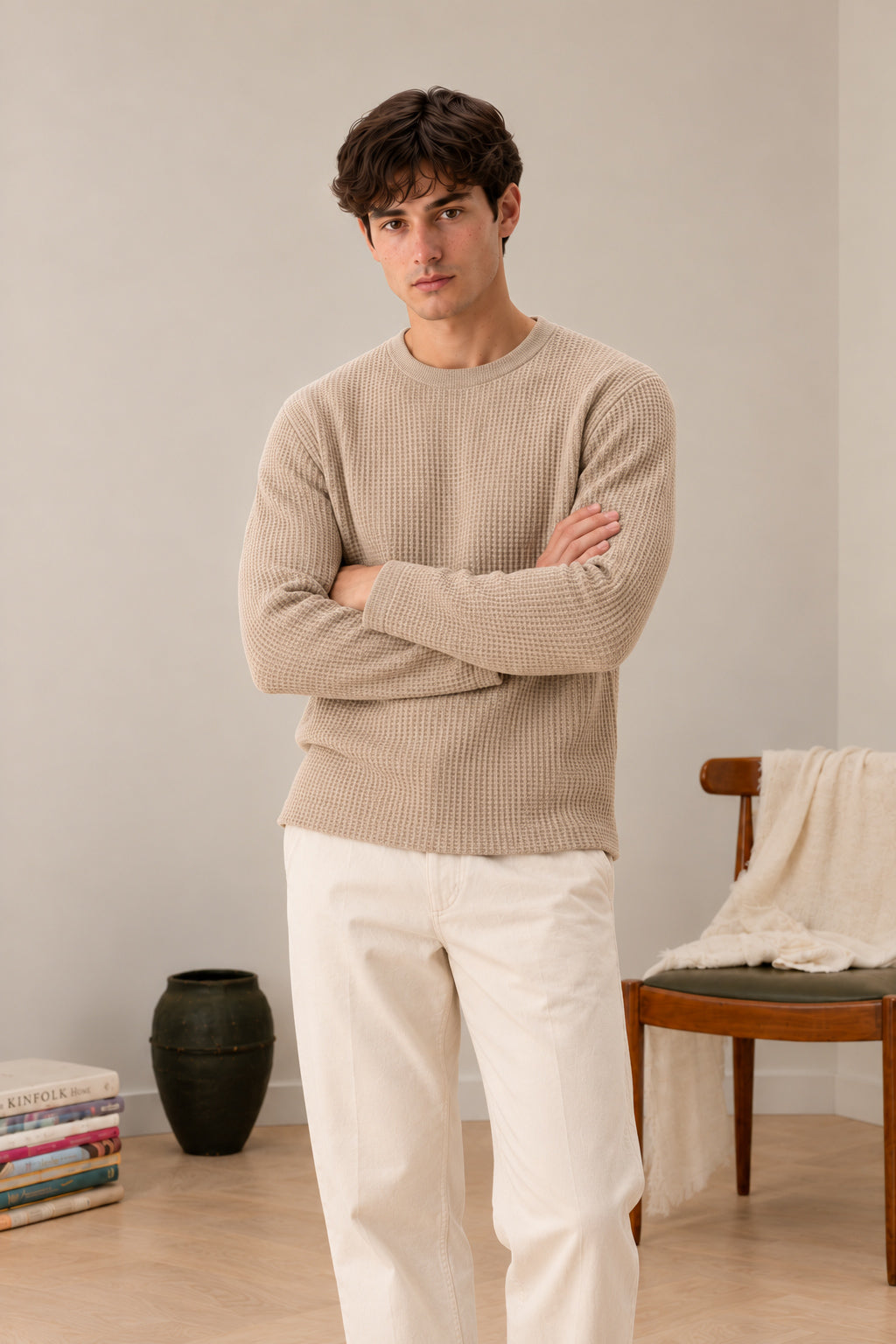 Beige Waffle Knit Tee