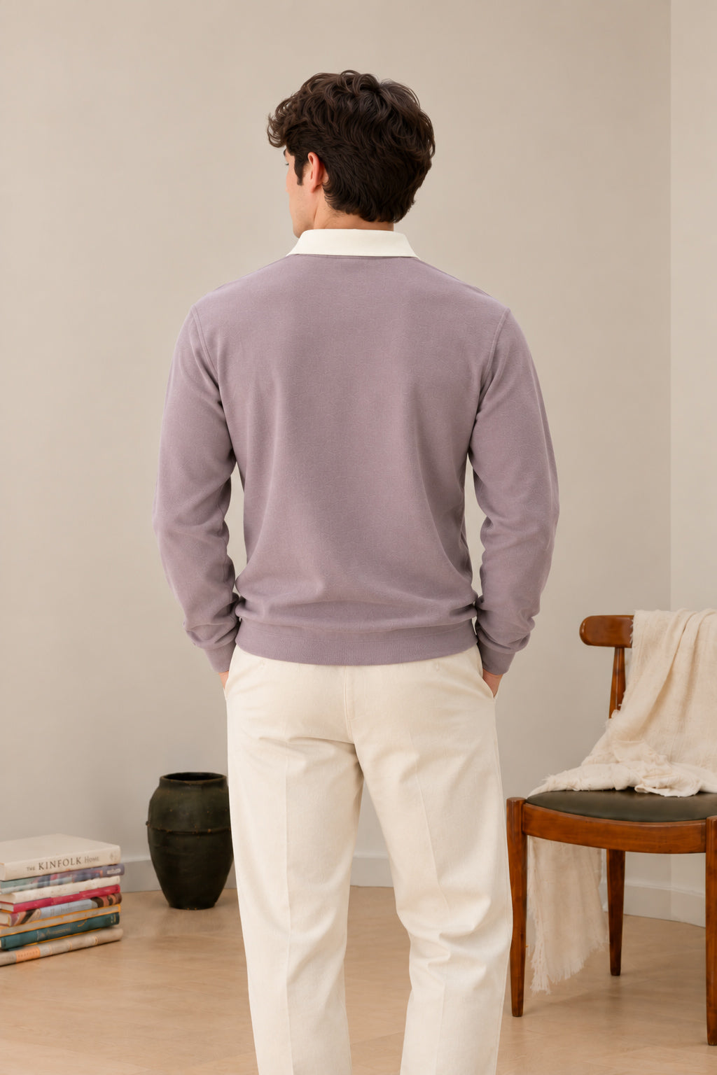 Lilac Contrast Collar Polo - Men