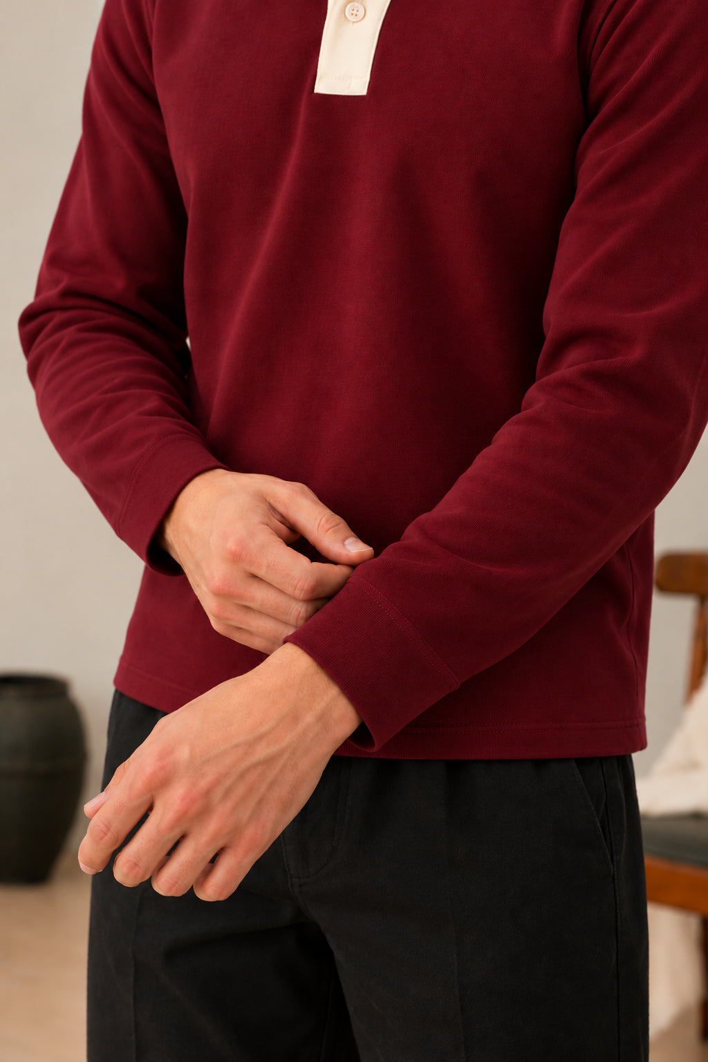 Maroon Contrast Collar Polo