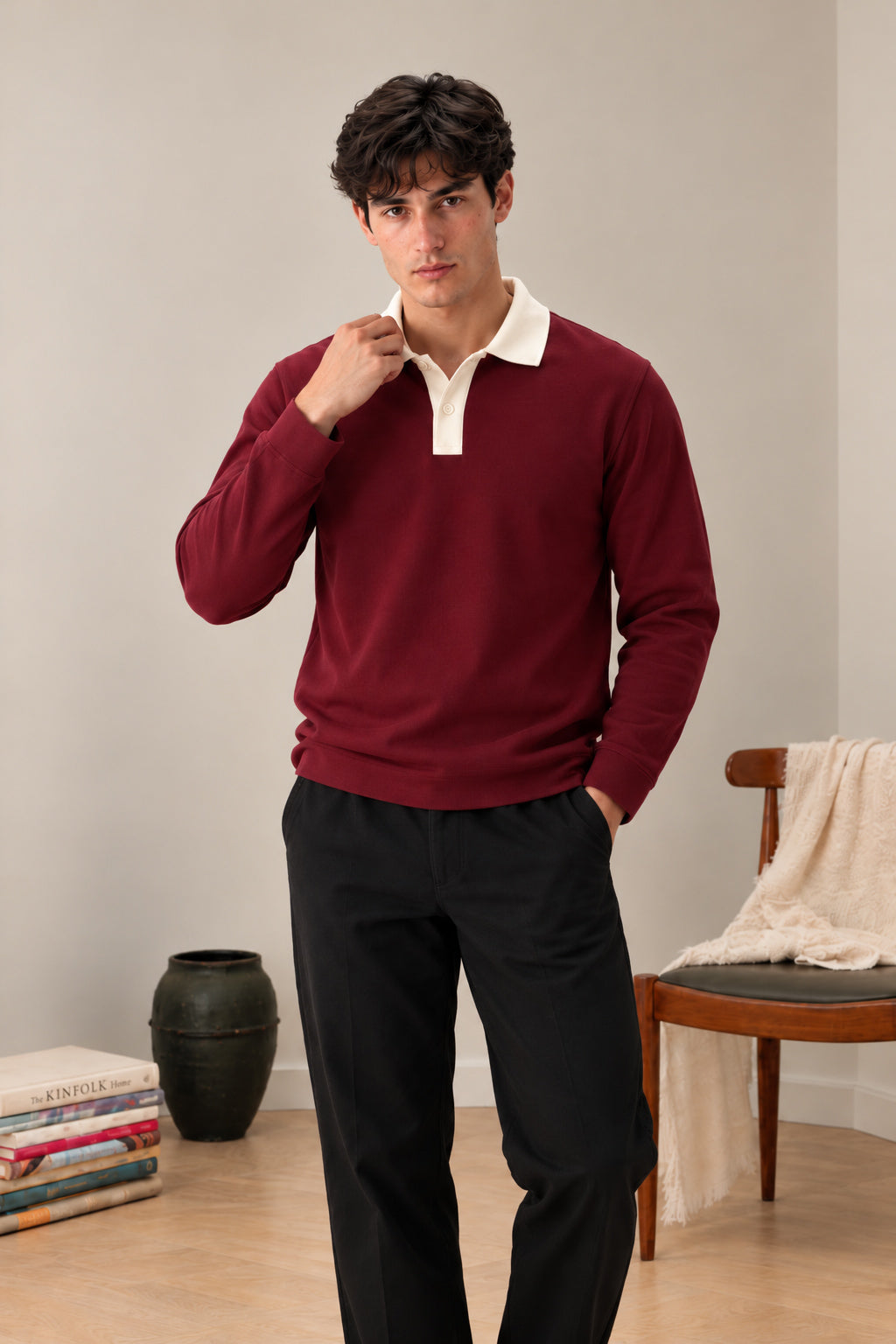 Maroon Contrast Collar Polo