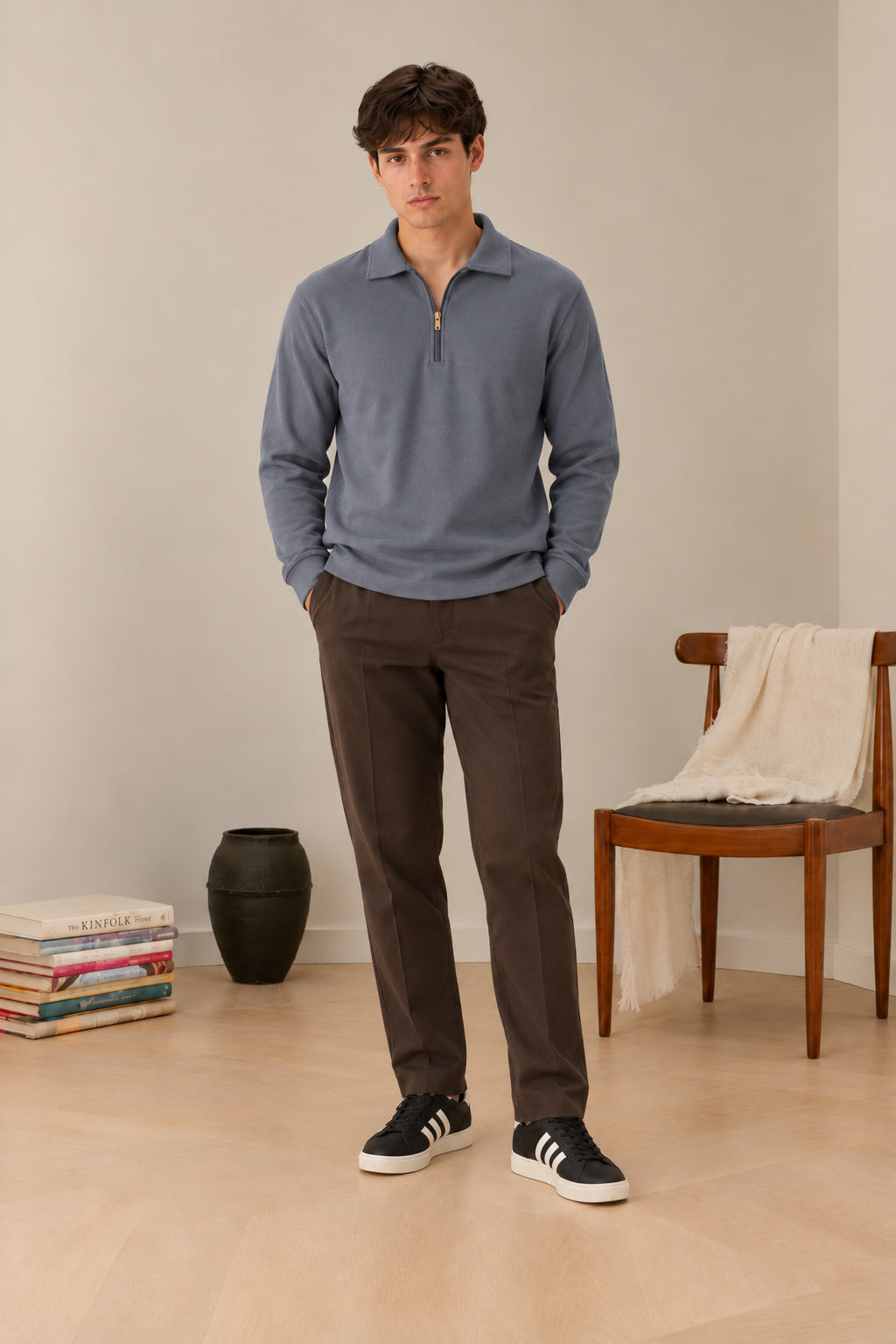 Sapphire Blue Interlock Zip Polo