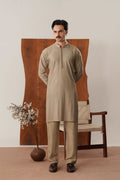 Shauq - Beige Raw Silk Embroidered Kurta Trouser