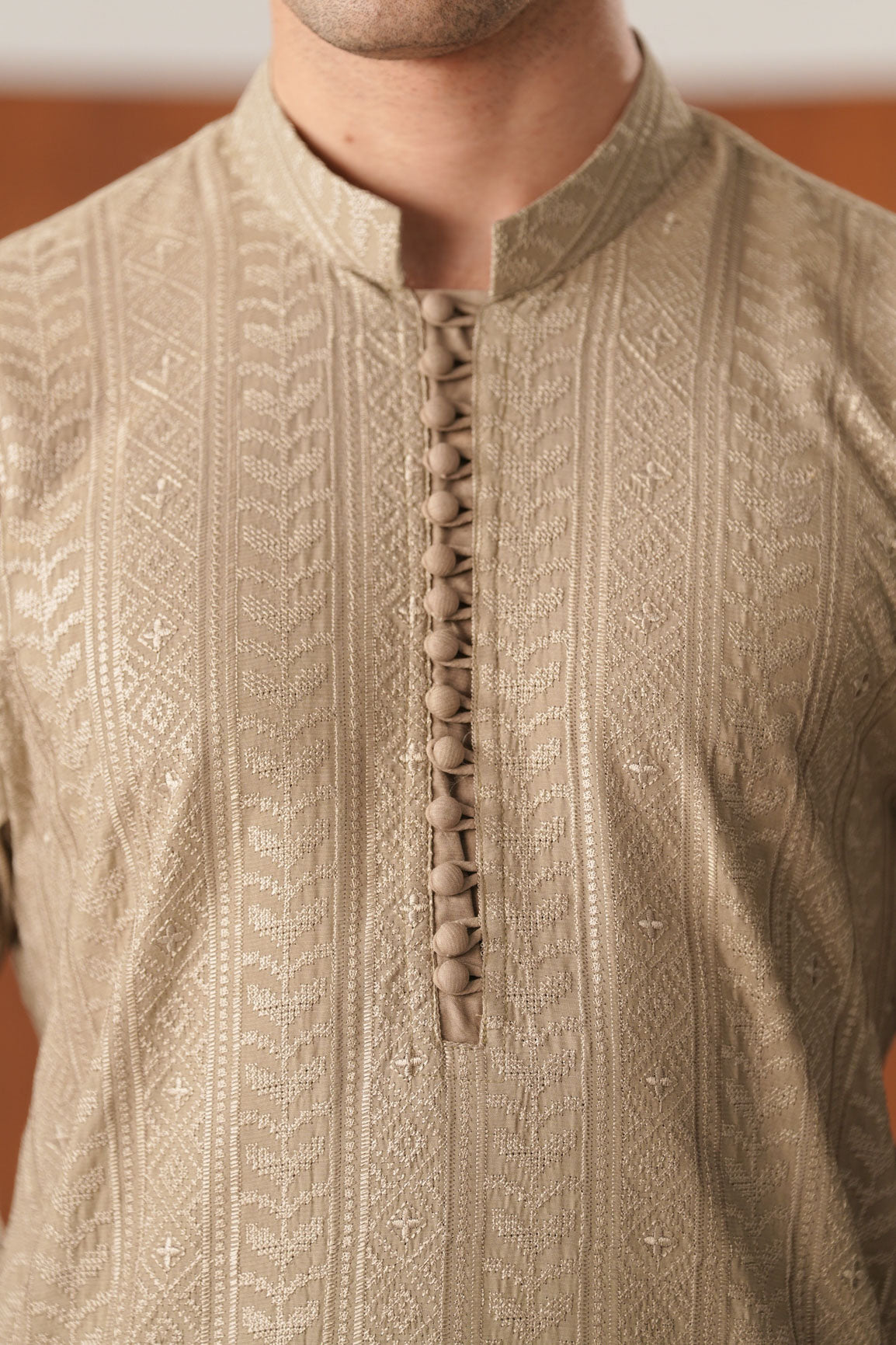 Shauq - Beige Raw Silk Embroidered Kurta Trouser
