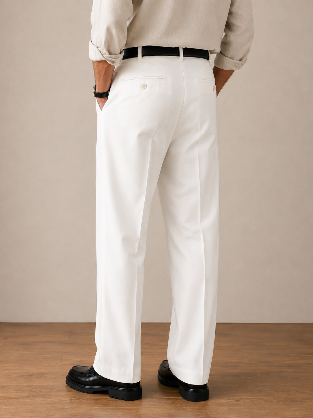 Off-White Double-Pleat Straight Dress Pants