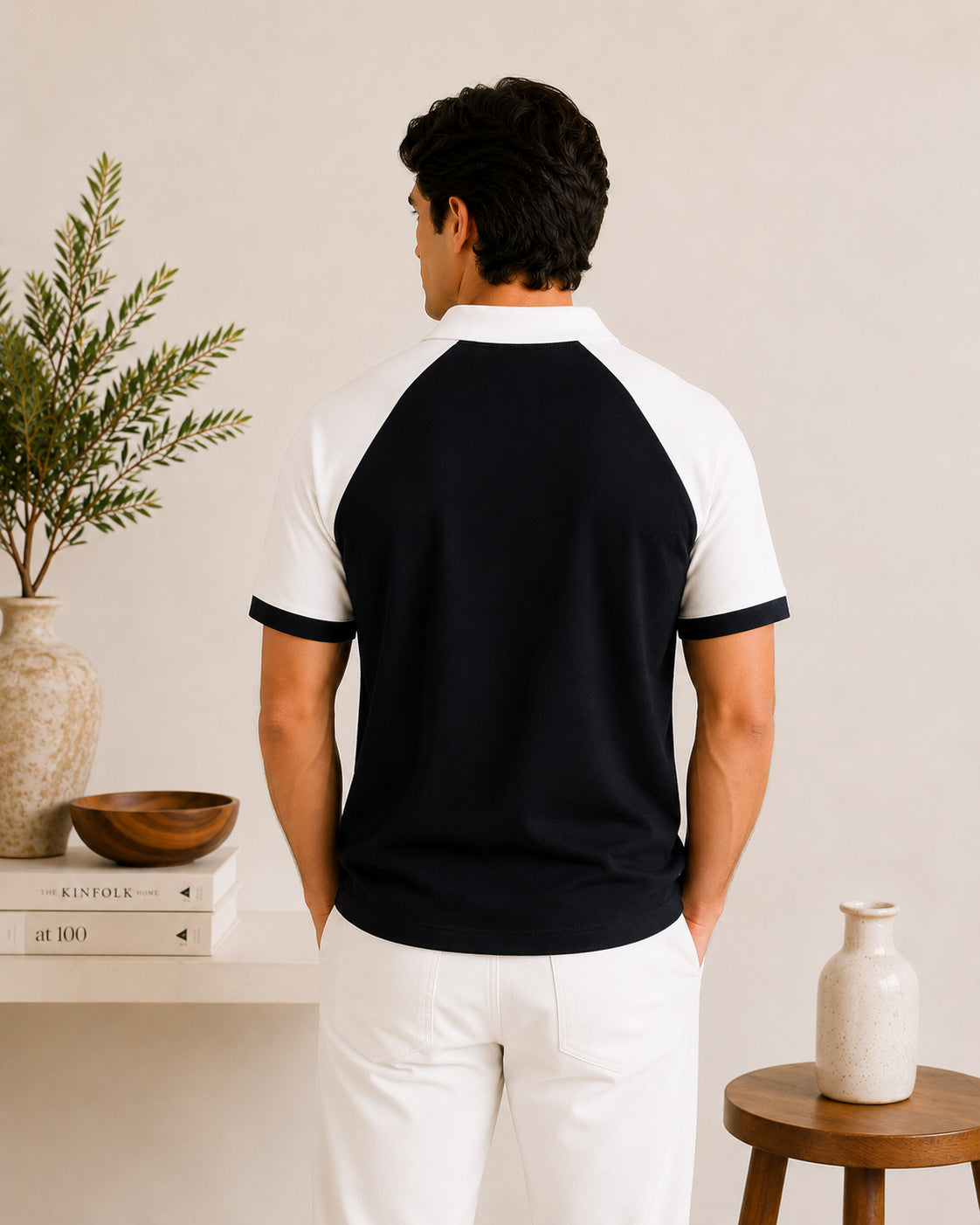 Black & White Contrast Raglan Polo - Men - Men