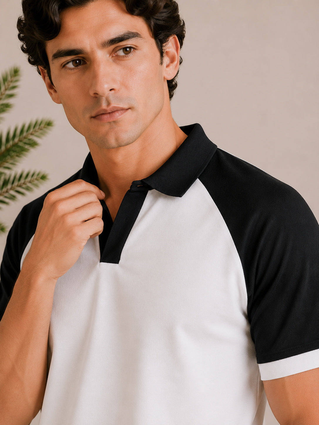 White & Black Contrast Raglan Polo - Men - Men