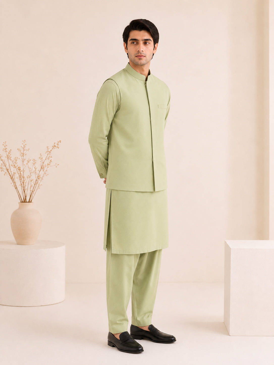 Mint Blended Waistcoat - Straigth Cut - Men - Men