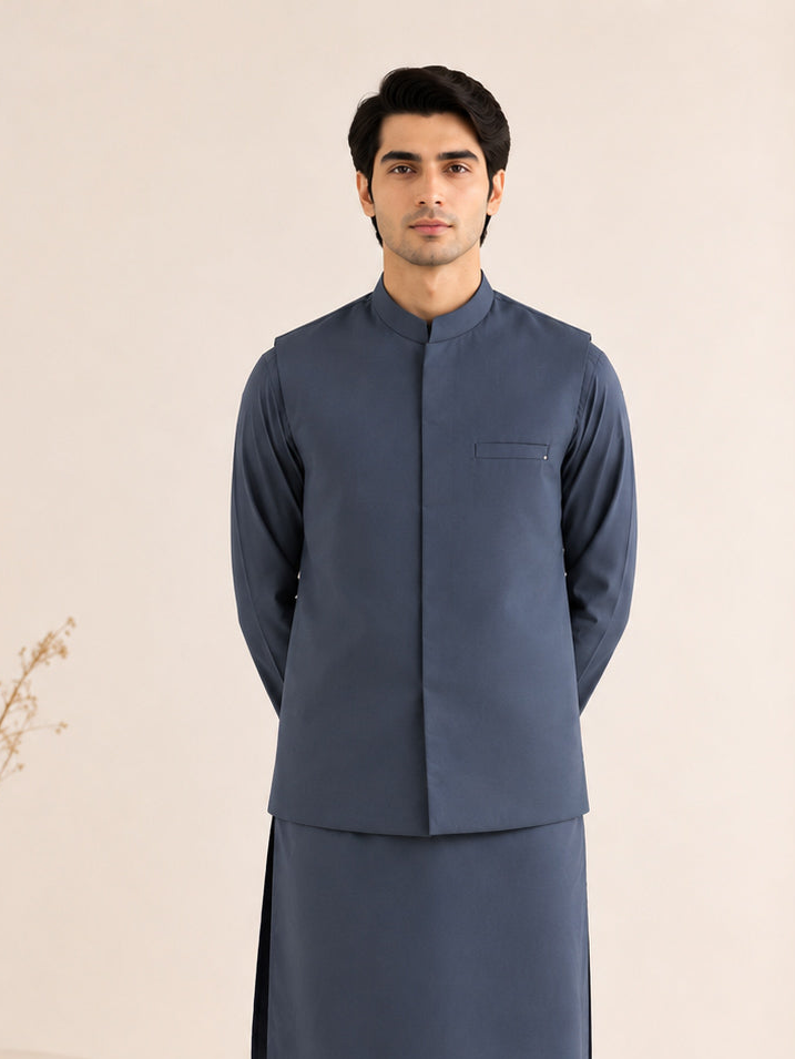 Charcoal Grey Blended Waistcoat - Straigth Cut - Men - Men