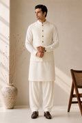 Bosky White Kurta Shalwar with Suiting Waistcoat - Straight Cut - Men