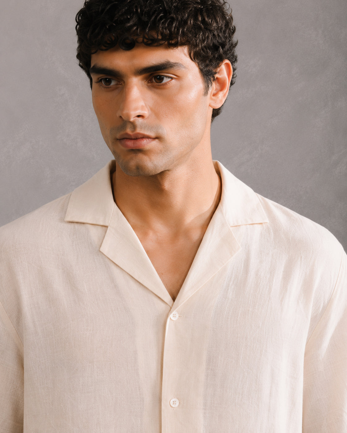Off white Linen Blended Boxy Shirt - Men