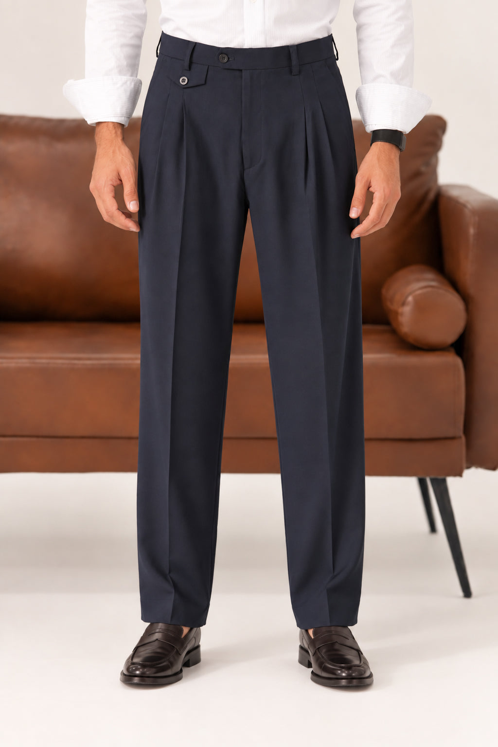 Navy Coin-Pocket Relaxed Dress Pants